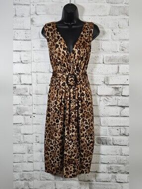 Leopard Print Belted Midi Dress Plus Size 2X Animal Print